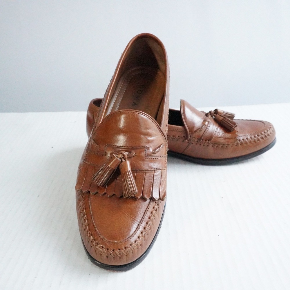 DOMANI Men's Brown Leather Tassel Kiltie Loafer Dress Shoes Size 8.5 M